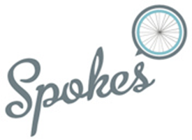 Spokes Logo of a bicycle wheel with the word spokes written underneath
